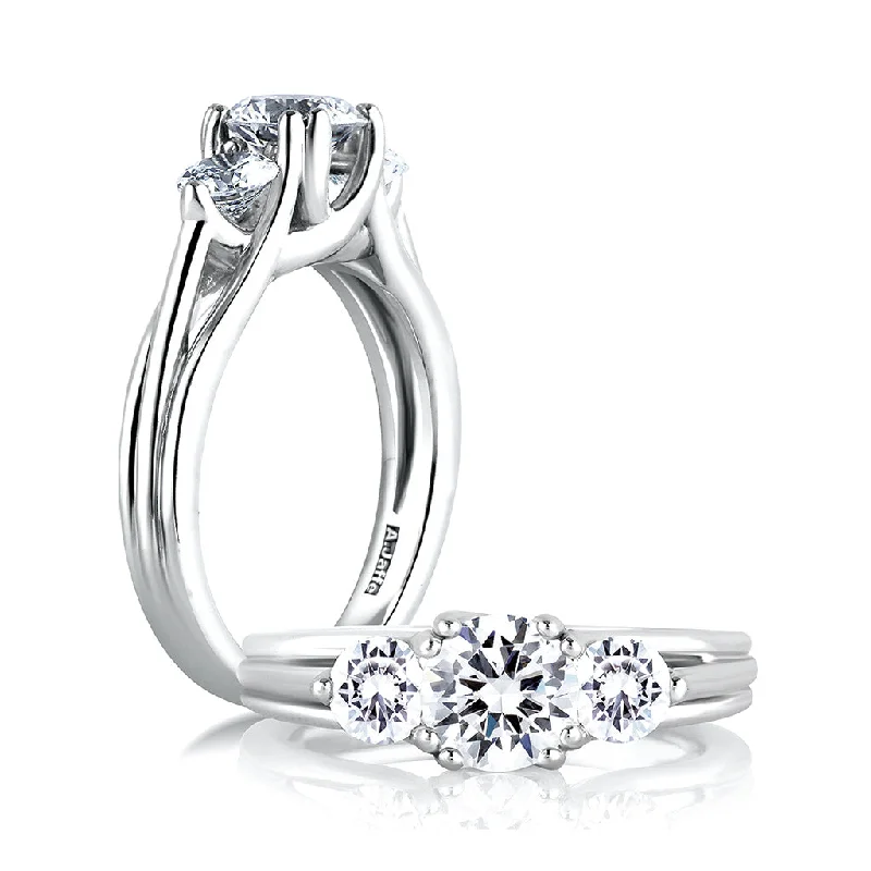 A. Jaffe Classics Three-Stone Diamond Engagement Ring Setting in White Gold