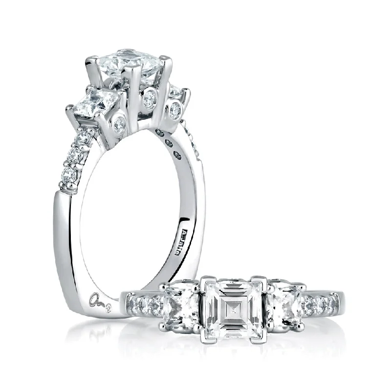 A. Jaffe Classics Three-Stone Diamond Engagement Ring Setting in White Gold