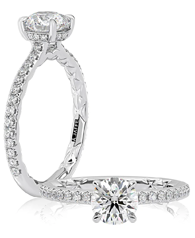 A. JAFFE Round Center Hidden Halo Diamond Engagement Ring Setting in 14K White Gold (.32ctw)