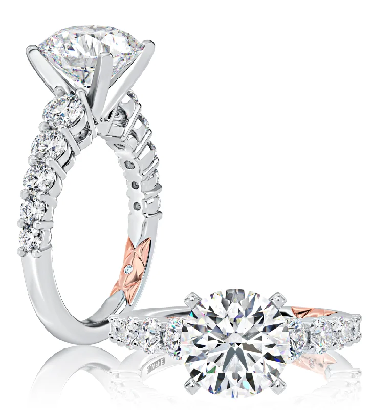 A. JAFFE Round Side Stone Diamond Engagement Ring Setting in 14K White Gold (0.93ctw)