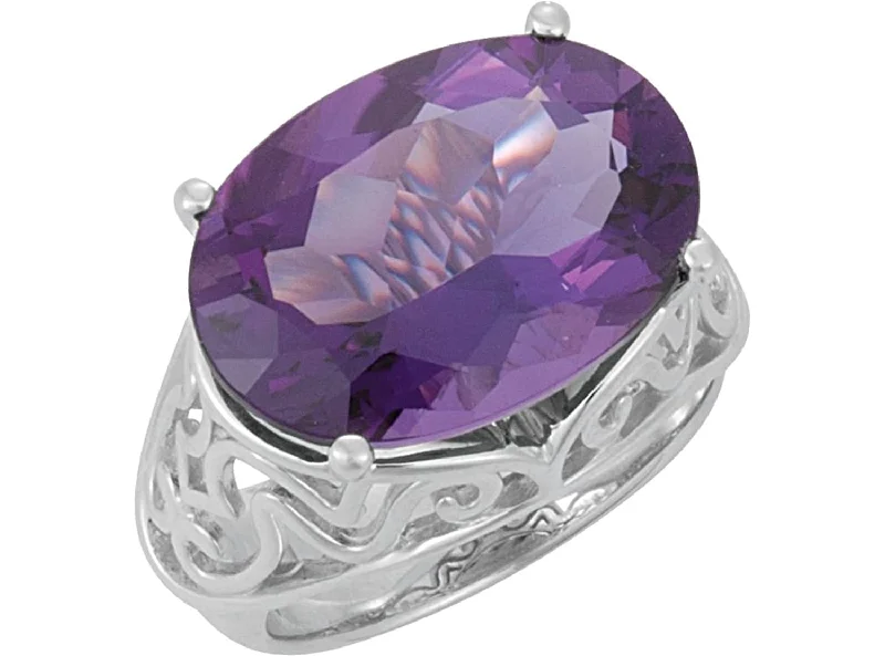 Amethyst 11.15 Ct February Birthstone Sterling Silver Filigree Ring, Size 5.25