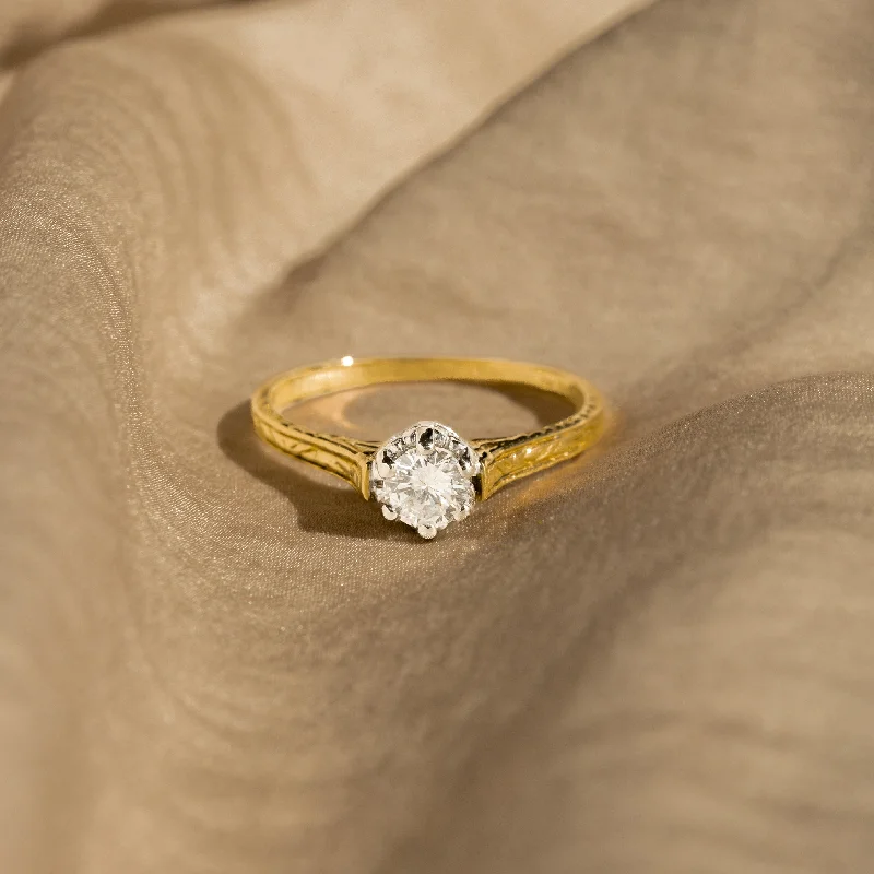 Art Deco 14K Gold 0.35 Carat Round Diamond Engagement Ring