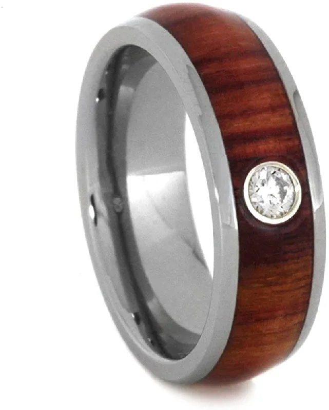 Bezel Set Diamond, Tulip Wood 6.5mm Comfort-Fit Titanium Wedding Band, Size 9.75