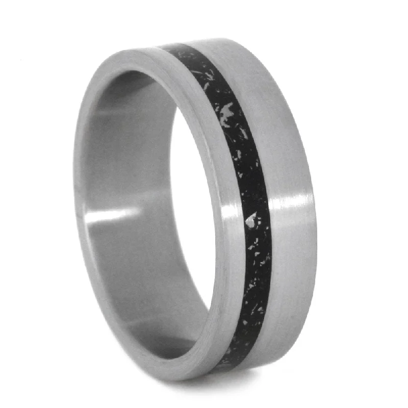 Black Stardust 7mm Comfort-Fit Brushed Titanium Wedding Band, Size 10.25