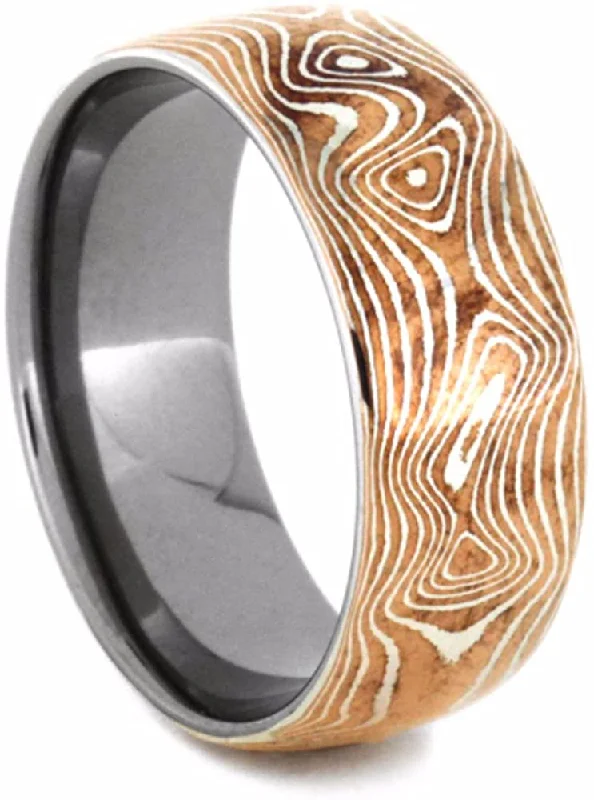 Copper and Sterling Silver Mokume 7mm Comfort-Fit Titanium Wedding Band, Size 12.75