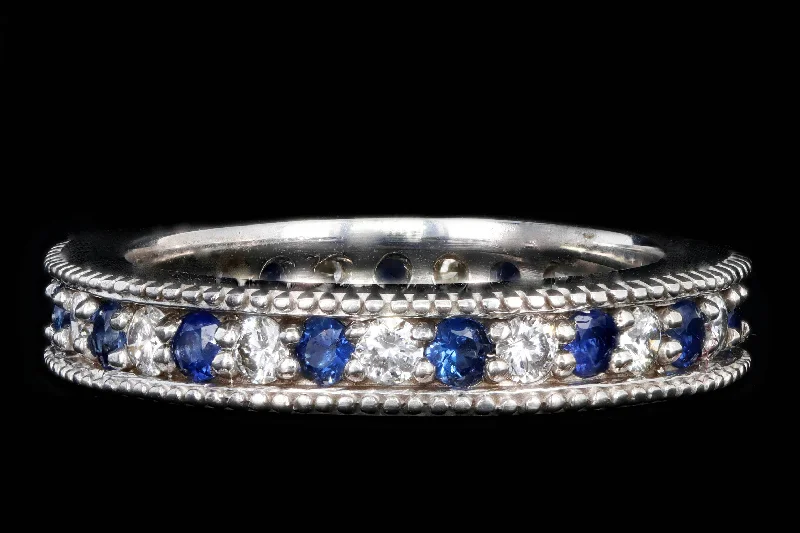 Modern 14K White Gold .40 Carat Sapphire & Diamond Wedding Band