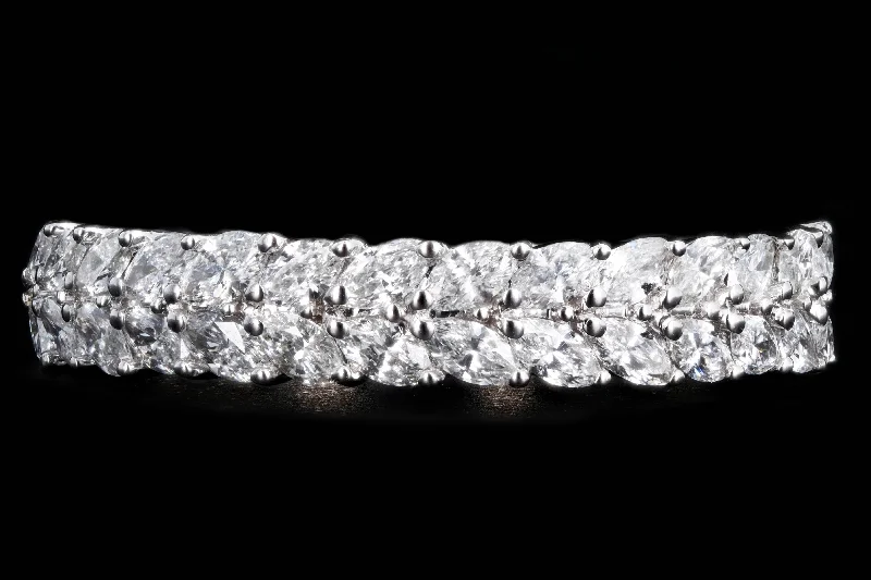 New 14K White Gold .875 Carat Marquise Cut Diamond Stackable Half Eternity Wedding Band