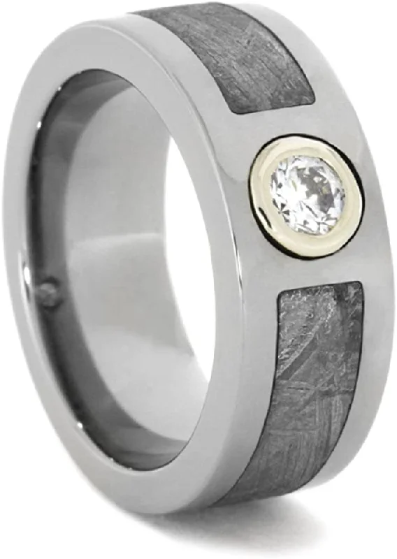 Diamond Gibeon Meteorite 9mm Comfort-Fit Polished Titanium Band, Size 8.25