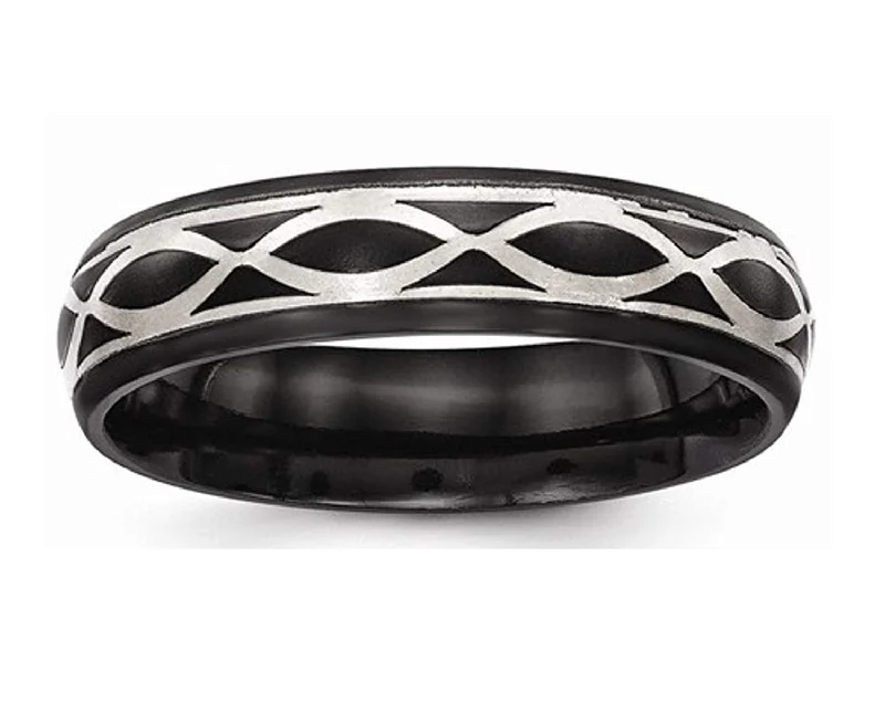 Edward Mirell Black Titanium and Sterling Silver Infinity 6mm Wedding Band