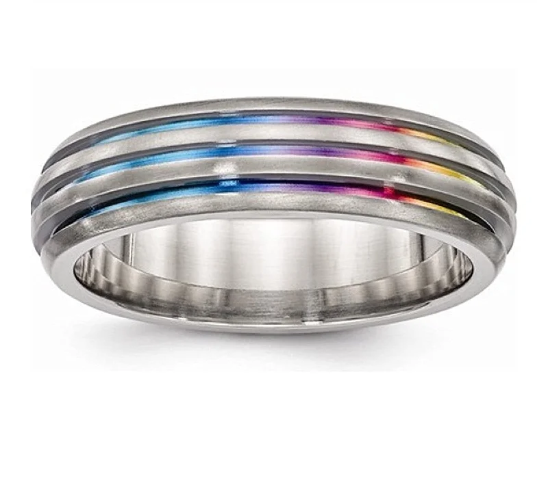 Edward Mirell Titanium Triple Groove Multi-Color Anodized 6mm Wedding Band