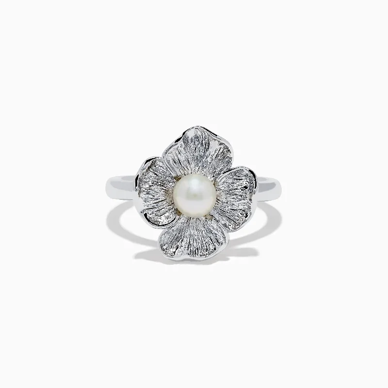 925 Pearl Sterling Silver Pearl Flower Ring