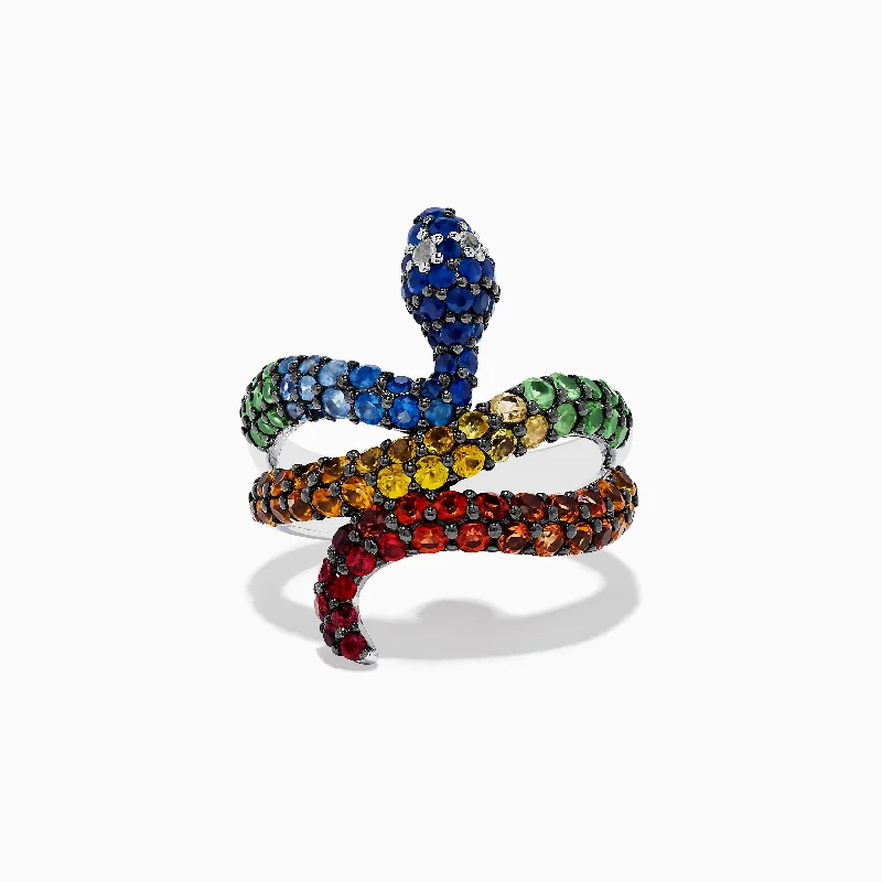 925 Safari Sterling Silver Multi Sapphire Snake Ring