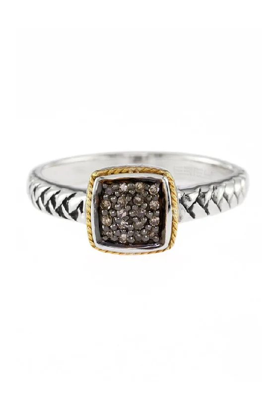 925 Silver & 18K Gold Espresso Diamond Ring