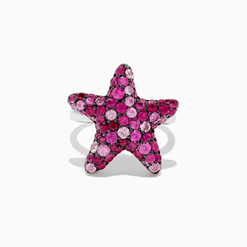 925 Sterling Silver Pink Sapphire Splash Starfish Ring, 2.82 TCW