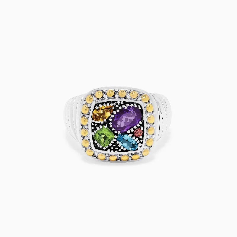 925 Sterling Silver & 18K Gold Accent Multi Gemstone Ring, 1.54 TCW