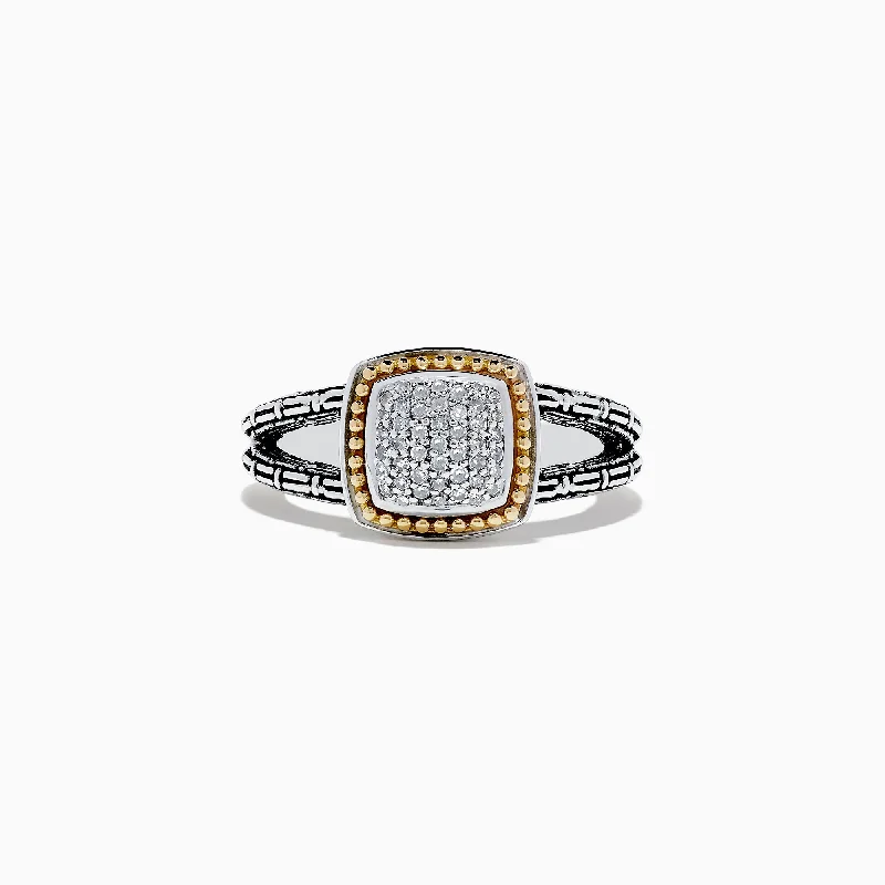 925 Sterling Silver & 18K Gold Diamond Split Band Ring, 0.18 TCW