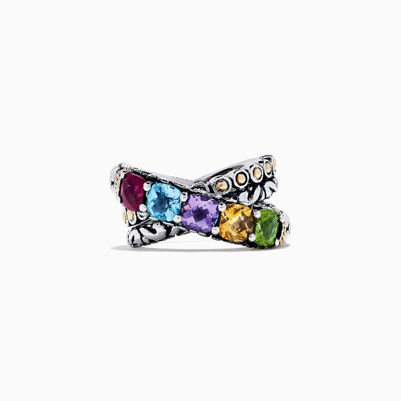 925 Sterling Silver & 18K Gold Multi Gemstone Ring, 4.00 TCW