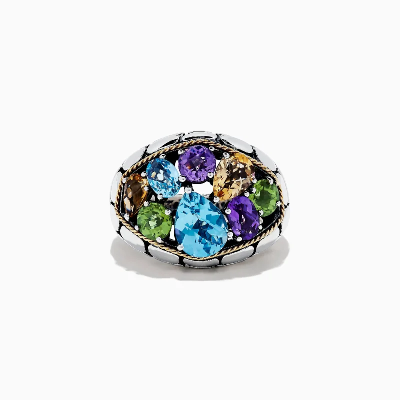 925 Sterling Silver & 18K Gold Multi Gemstone Ring, 6.25 TCW