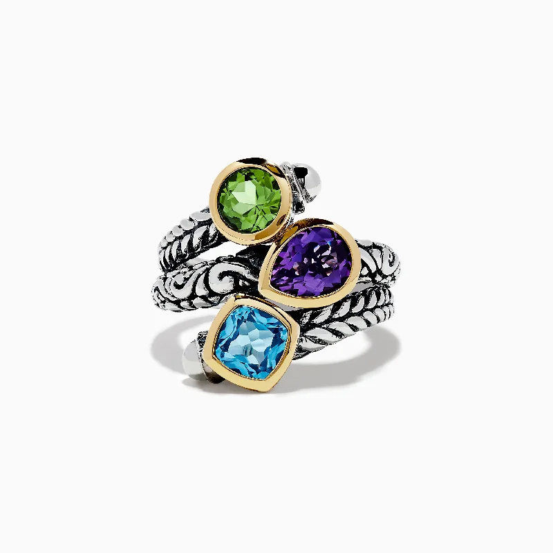 925 Sterling Silver & 18K Yellow Gold Multi Stone Ring