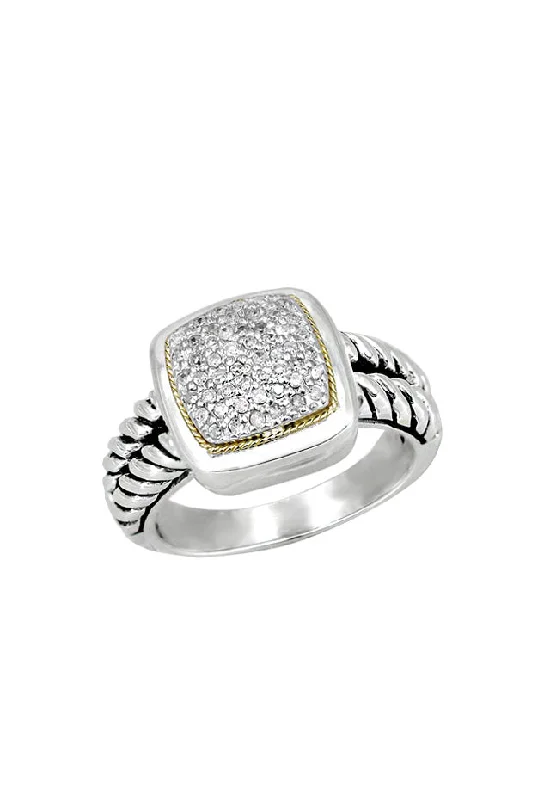 925 Sterling Silver and 18K Gold Accented Diamond Ring, 0.20 TCW