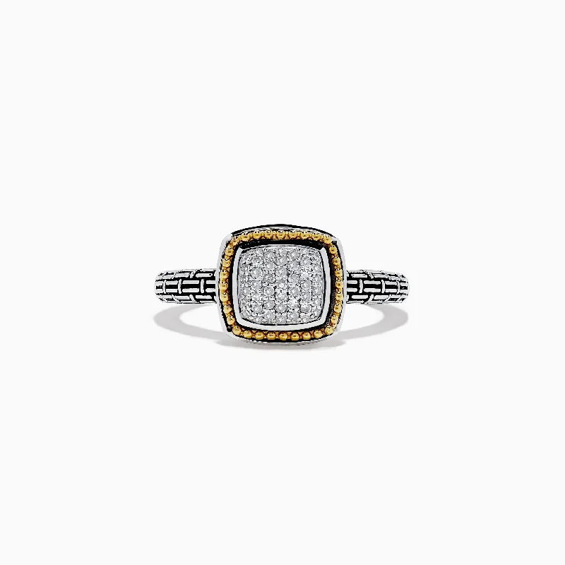 925 Sterling Silver and 18K Gold Diamond Ring, 0.21 TCW