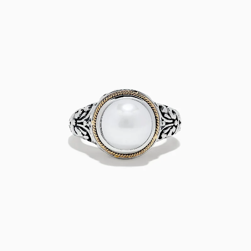 925 Sterling Silver and 18K Gold Fresh Water Pearl Ring