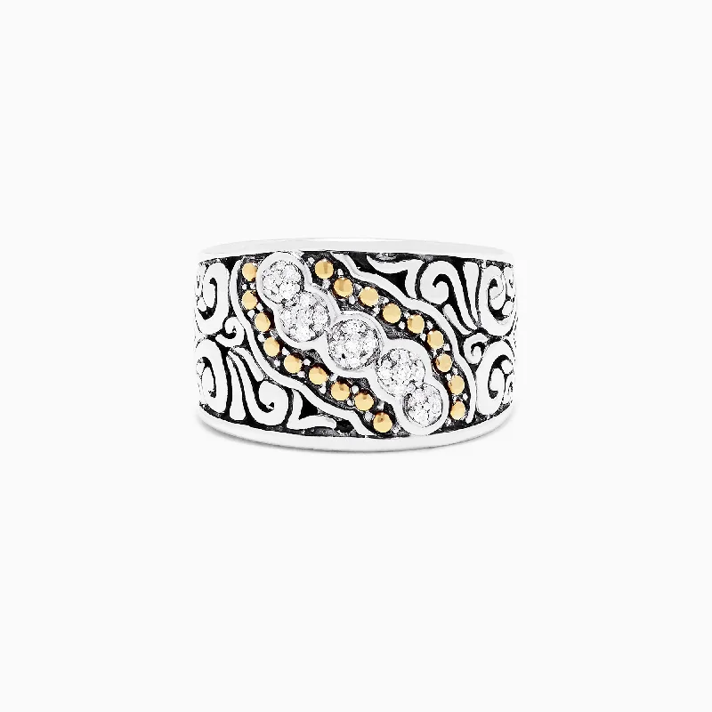 925 Sterling Silver and 18K Yellow Gold Diamond Ring, 0.10 TCW