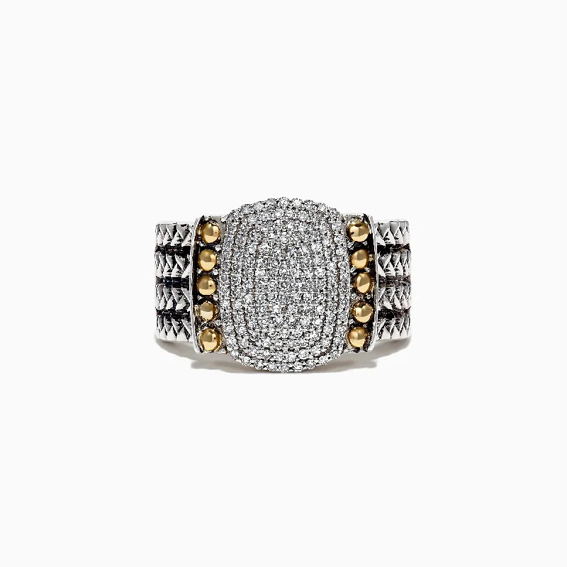 925 Sterling Silver and 18K Yellow Gold Diamond Ring, 0.39 TCW