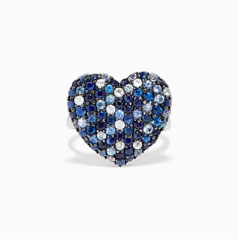 925 Sterling Silver Blue Sapphire Heart Ring, 2.60 TCW