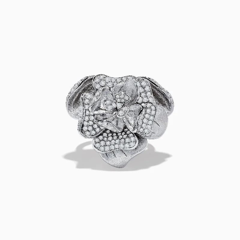 925 Sterling Silver Diamond Flower Ring