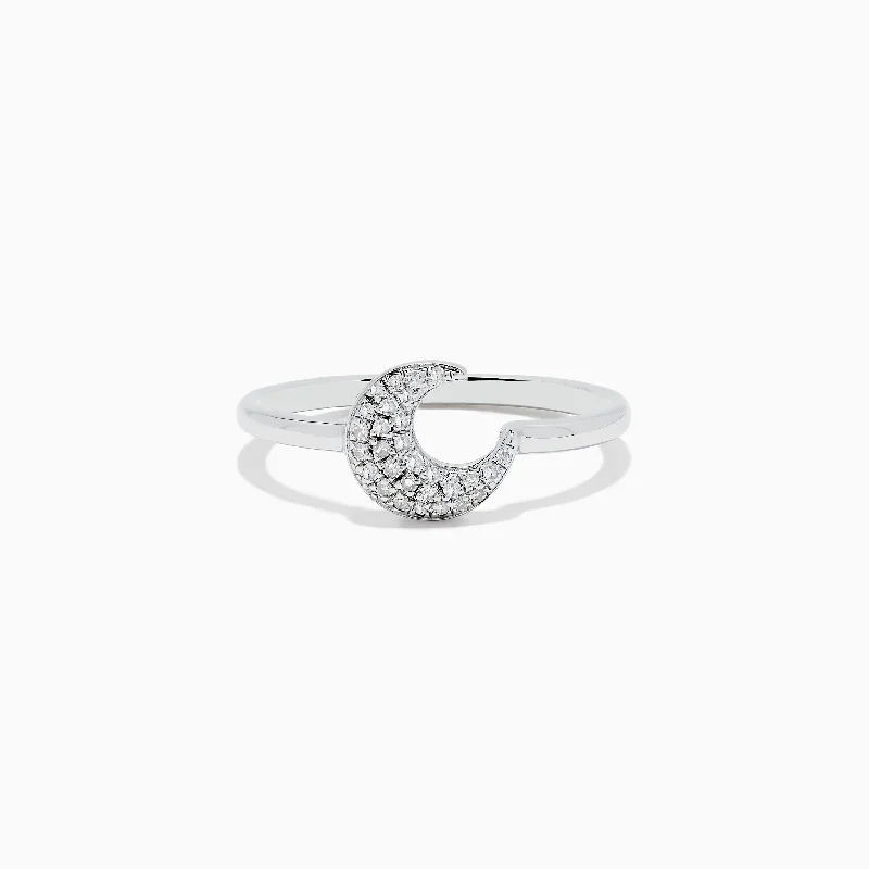 925 Sterling Silver Diamond Moon Ring