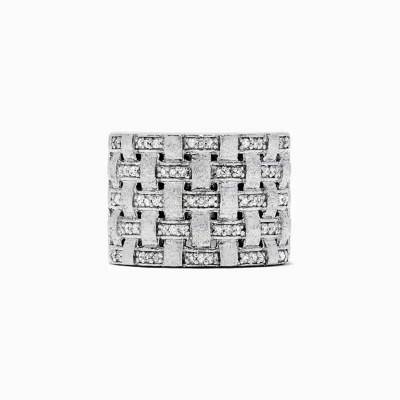 925 Sterling Silver Diamond Basket Weave Ring, 0.34 TCW