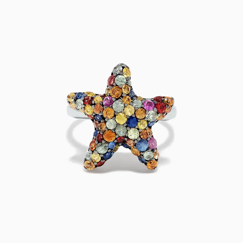 925 Sterling Silver Multi Sapphire Splash Starfish Ring, 2.90 TCW