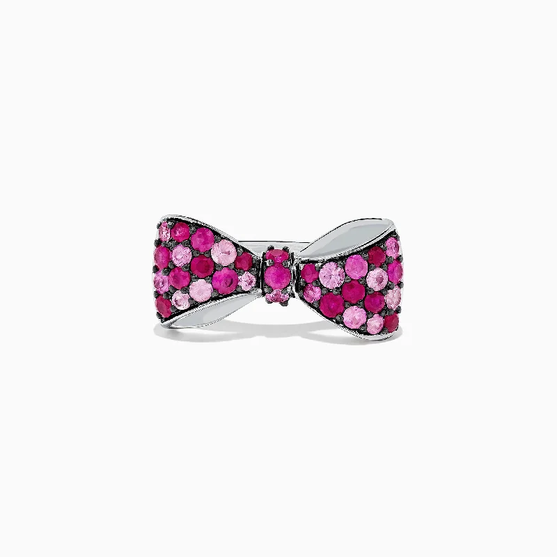 925 Sterling Silver Ruby and Pink Sapphire Splash Bowtie Ring, 1.80 TCW