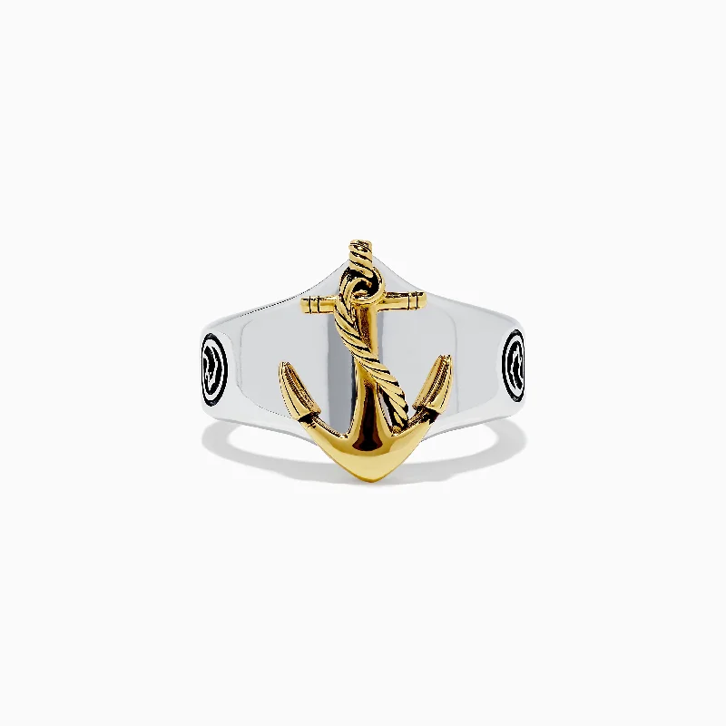 Men's 925 Sterling Silver and 18K Gold Anchor Ring