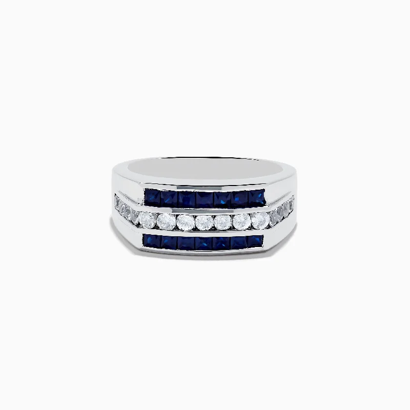 Men's 925 Sterling Silver Blue and White Sapphire Ring