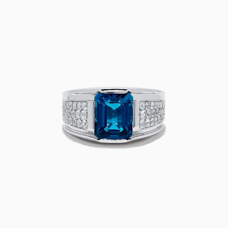 Men's 925 Sterling Silver Blue and White Topaz Ring