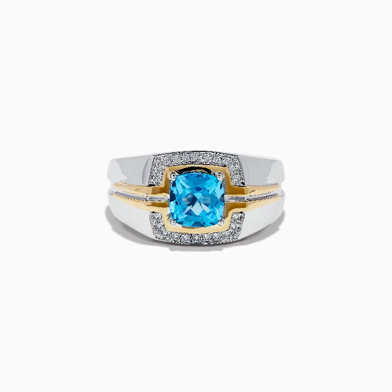 Men's 925 Sterling Silver Blue Topaz and White Sapphire Ring