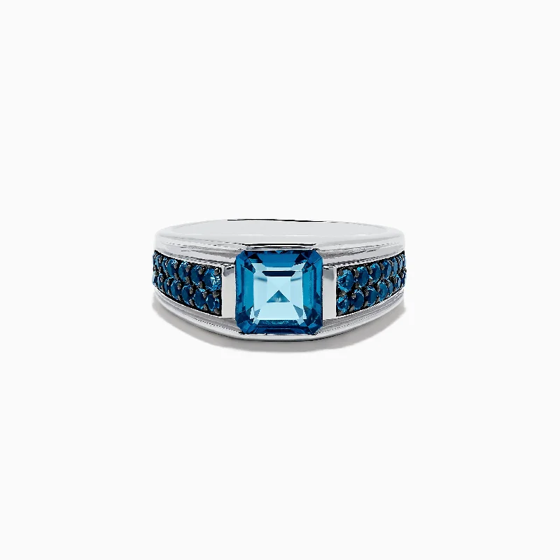 Men's 925 Sterling Silver Blue Topaz Ring