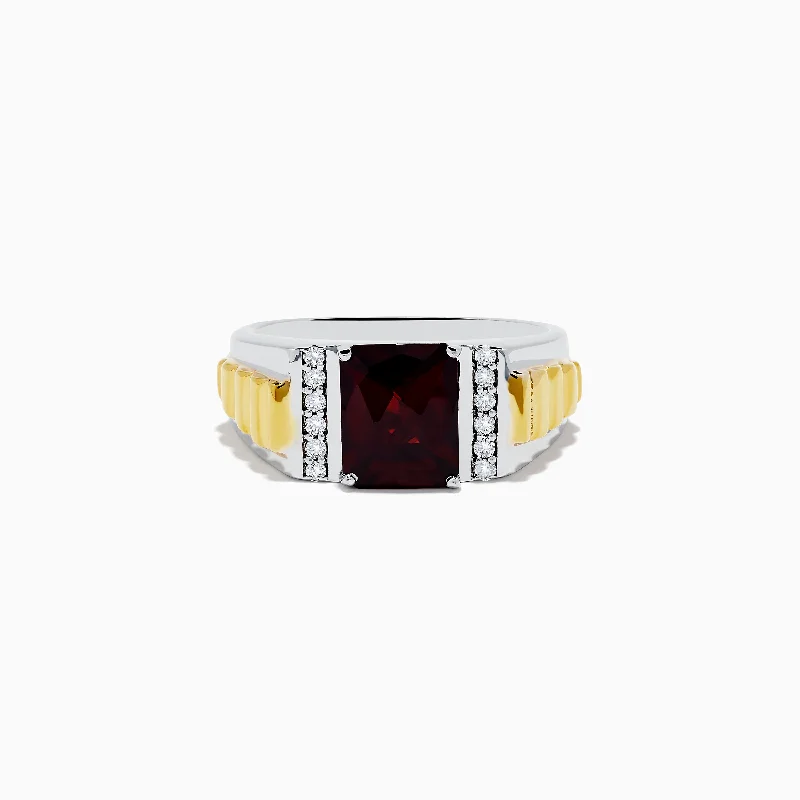 Men's 925 Sterling Silver Garnet and Diamond Ring