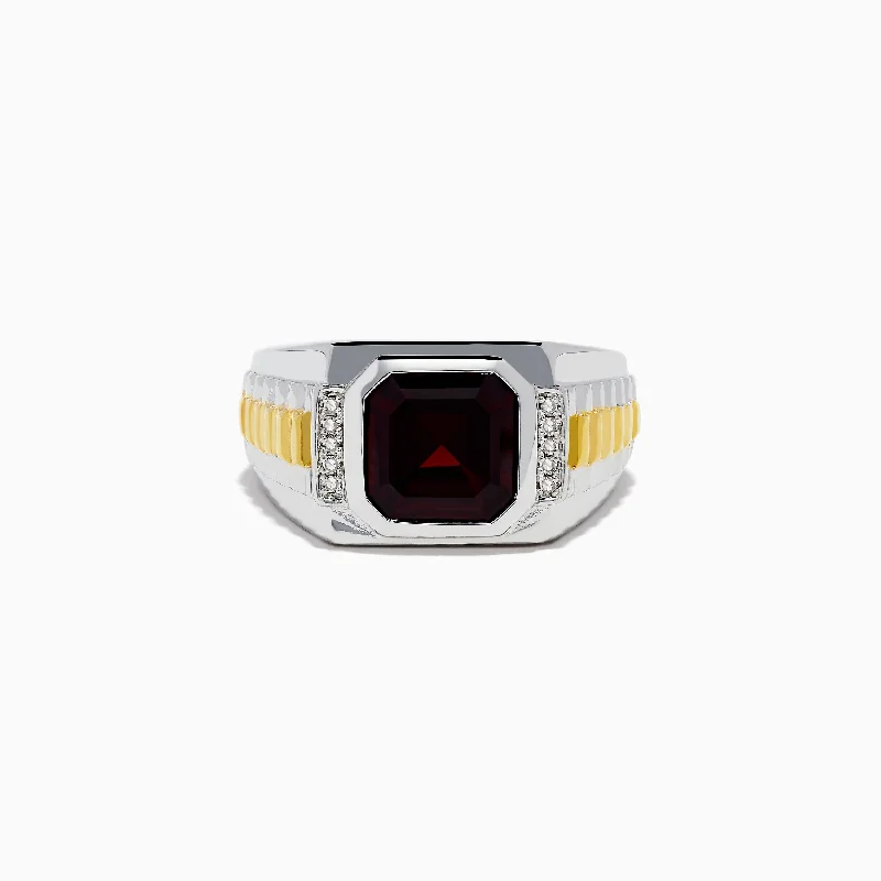 Men's 925 Sterling Silver Garnet and Diamond Ring