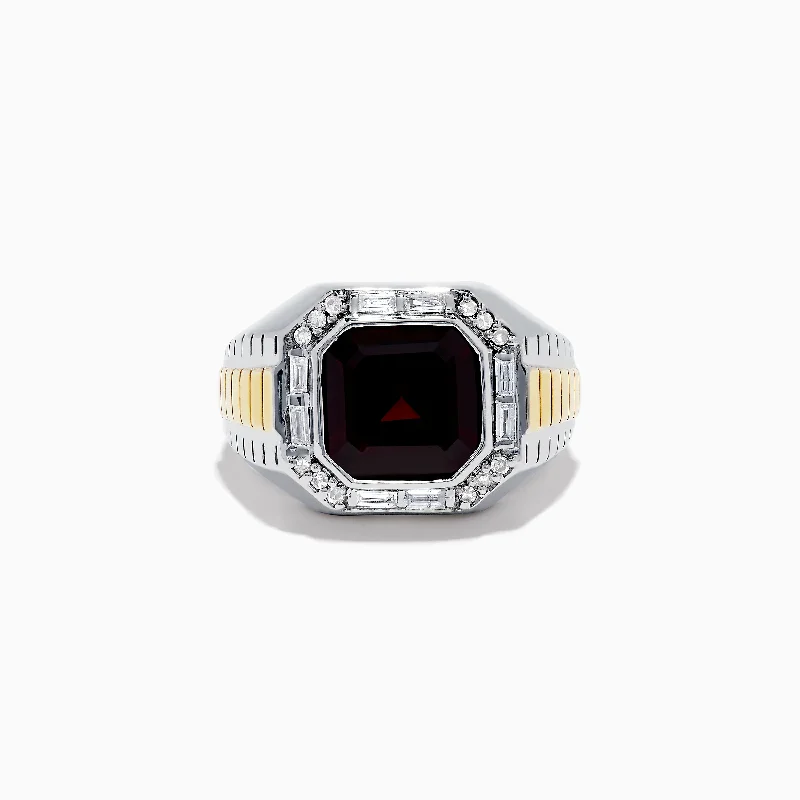 Men's 925 Sterling Silver Garnet and Diamond Ring