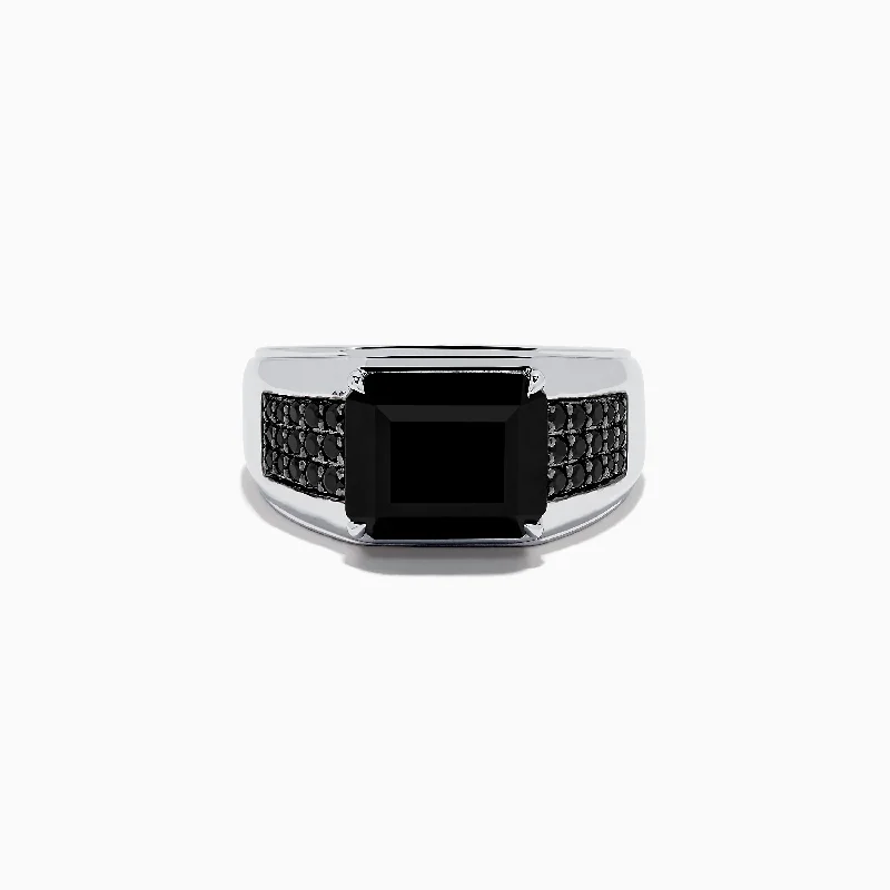 Men's 925 Sterling Silver Onyx and Black Spinel Ring