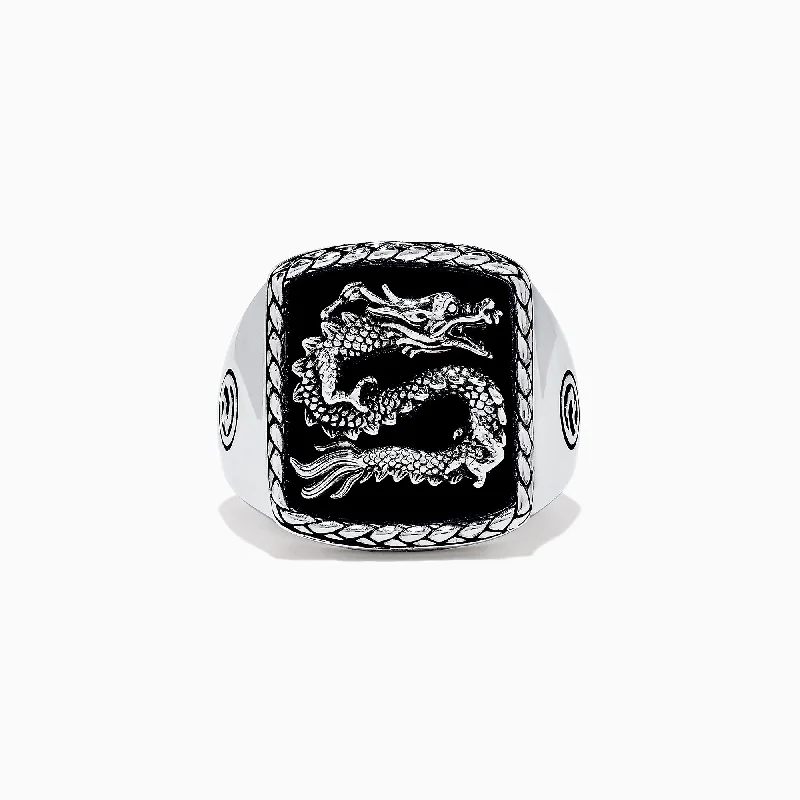 Men's 925 Sterling Silver Onyx Dragon Ring, 5.00 TCWS