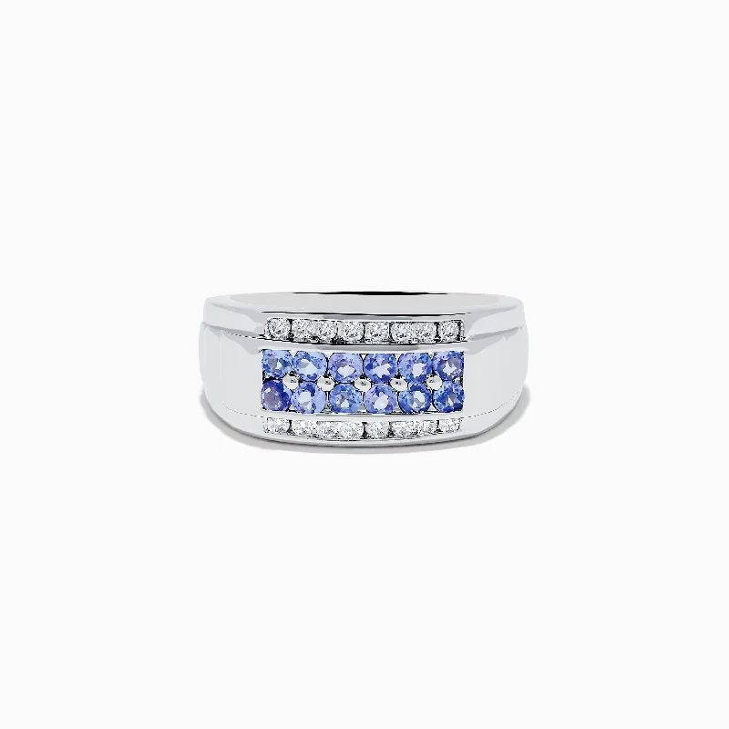 Men's 925 Sterling Silver Tanzanite and Diamond Ring