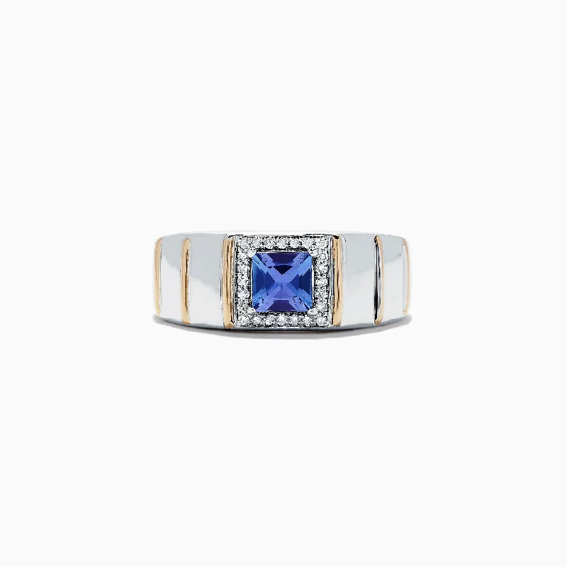 Men's Sterling Silver & 14K Yellow Gold Tanzanite and Diamond Ring, 1.18 TCW