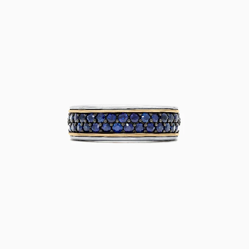 Men's Sterling Silver & 18K Yellow Gold Blue Sapphire Ring, 1.45 TCW