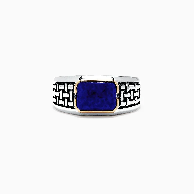 Men's Sterling Silver and 14K Yellow Gold Lapis Lazuli Ring, 2.40 TCW