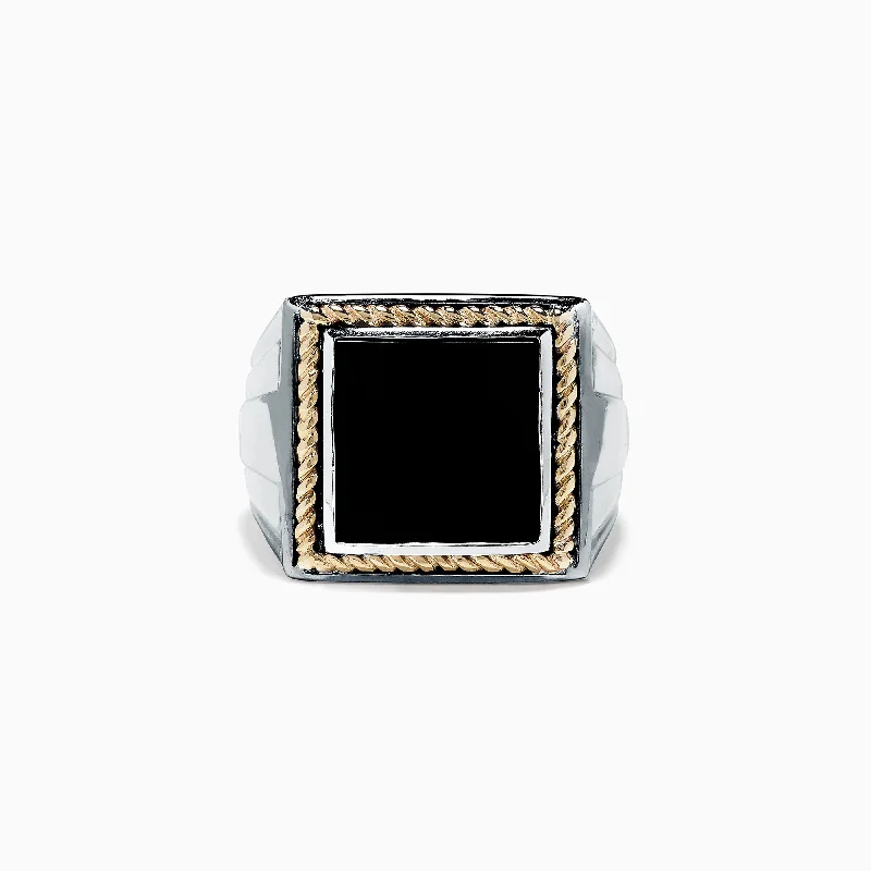 Men's Sterling Silver and 14K Yellow Gold Onyx Ring, 1.53 TCW