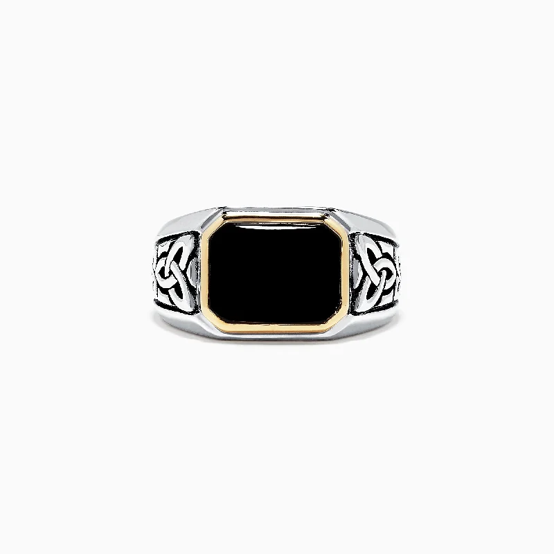 Men's Sterling Silver and 14K Yellow Gold Onyx Ring, 3.40 TCW